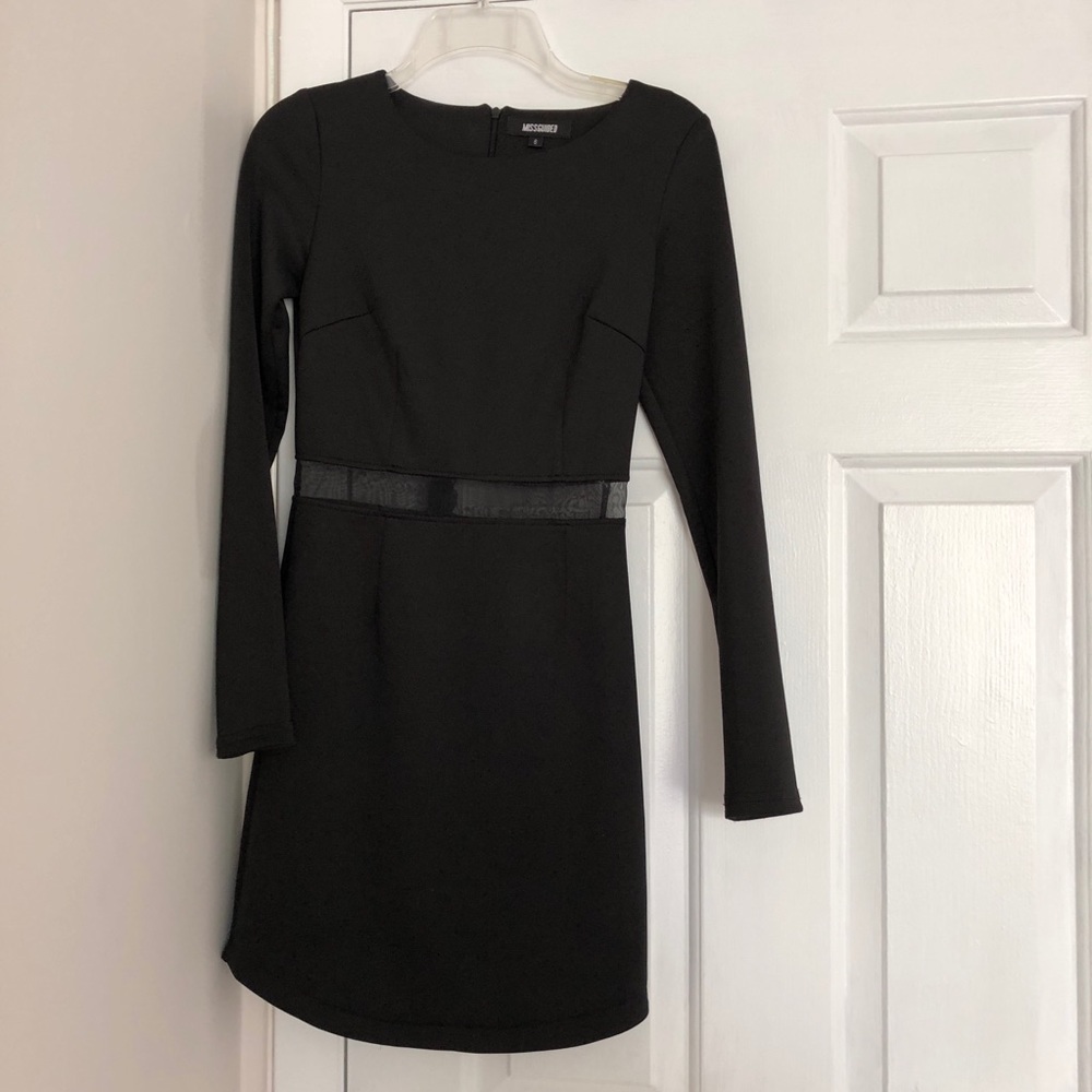 Long Sleeve Black Dress with Sheer Waist